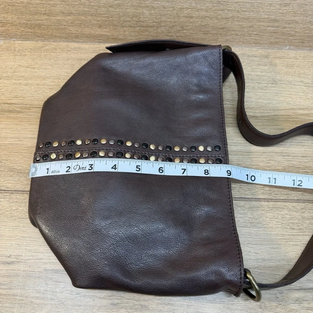 Vilenca Holland Leather Shoulder Bag‎ Chocolate Brown Studded Slouchy Hobo EUC